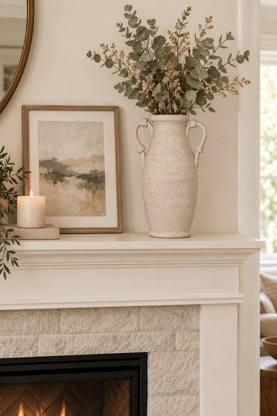 The vase styled on a mantel